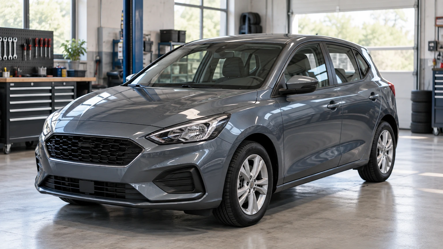 Voiture générique dans un garage clair